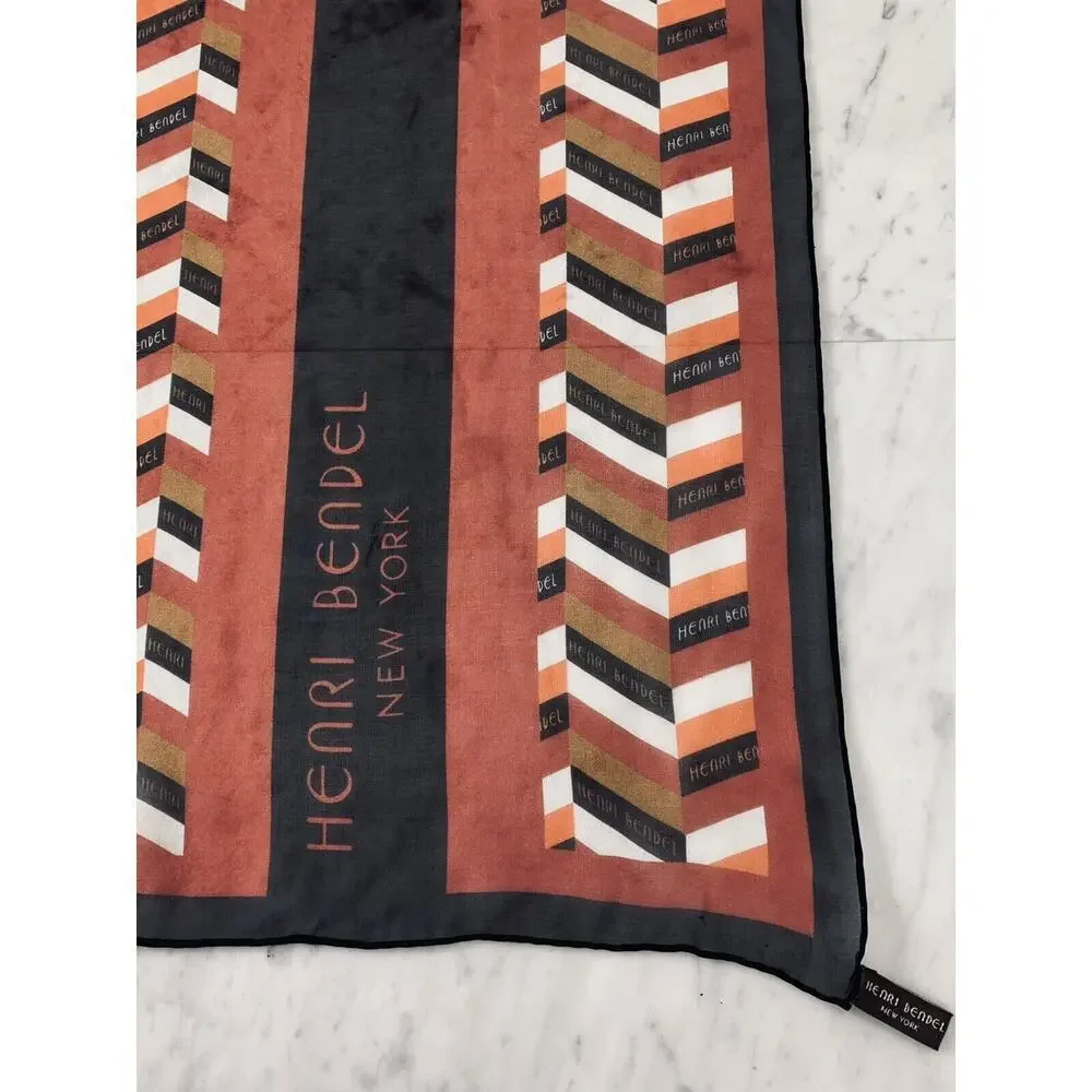 HENRI BENDEL NEW YORK Chevron Oblong Chiffon Scarf 100% Silk 73”x20” Vintage EUC